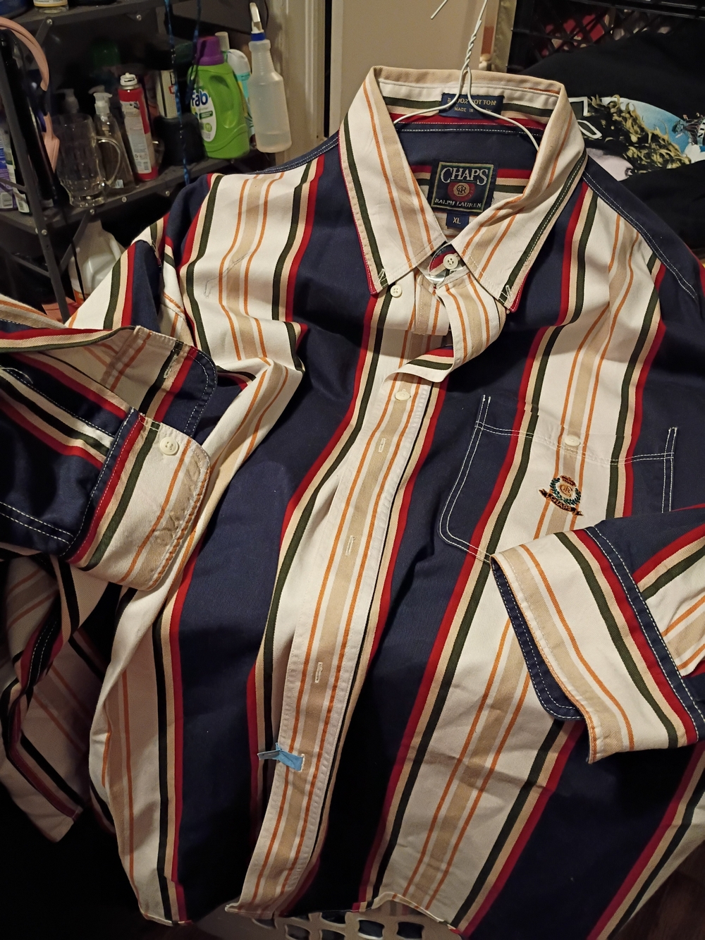 Chaps Men’s Striped Button-Down Shirt in Navy and Cream